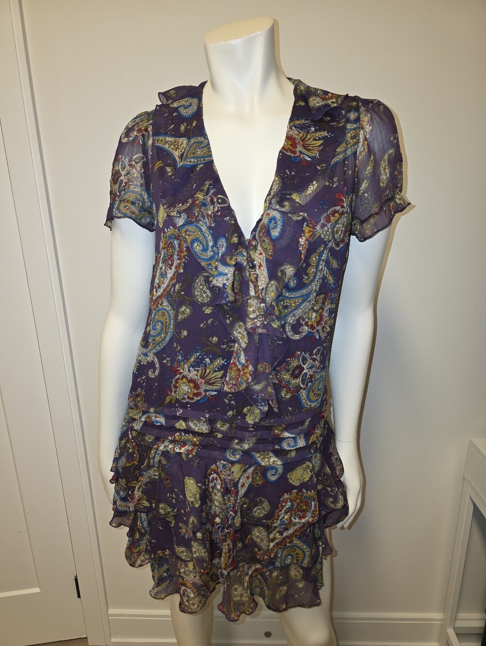 New Look Purple Paisley Ruffle Mini Dress S Western Rodeo Festival
